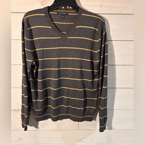 Banana Republic V-Neck Sweater in Gray and Yellow Stripes